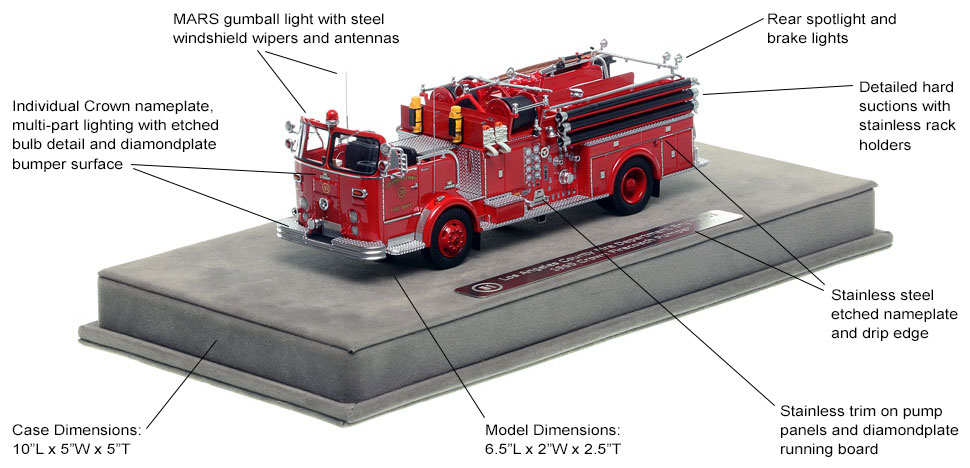 Features and Specs of Los Angeles County 1965 Crown Firecoach Engine 51 scale model