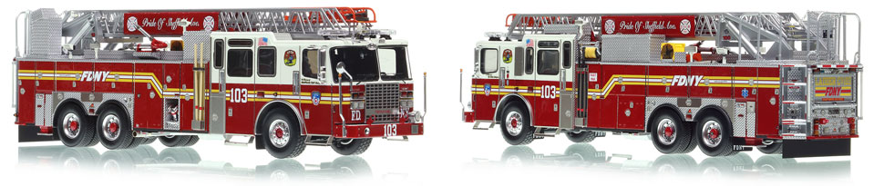FDNY's Ladder 103 scale model is hand-crafted and intricately detailed.