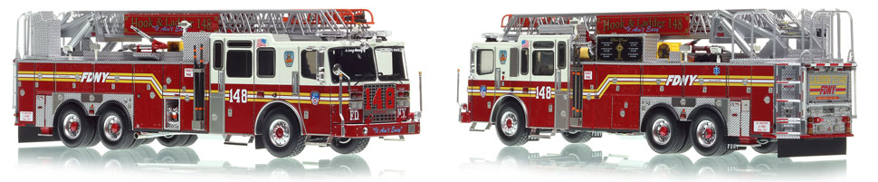 FDNY's Ladder 148 scale model is hand-crafted and intricately detailed.