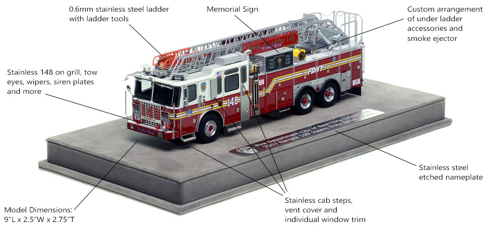 Features and Specs of FDNY Ladder 148 scale model