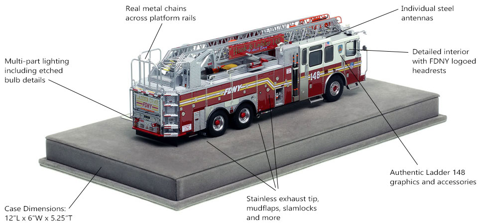 Specs and Features of FDNY Ladder 148 scale model