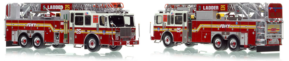 FDNY's Ladder 25 scale model is hand-crafted and intricately detailed.
