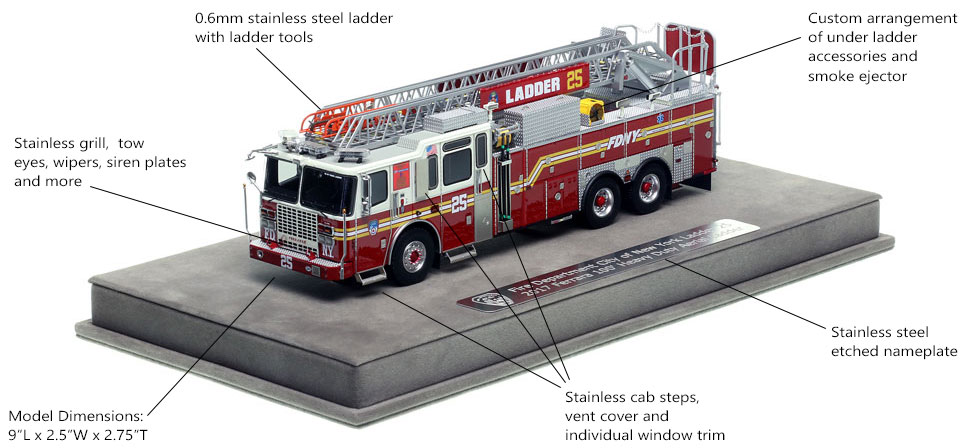 Features and Specs of FDNY Ladder 25 scale model