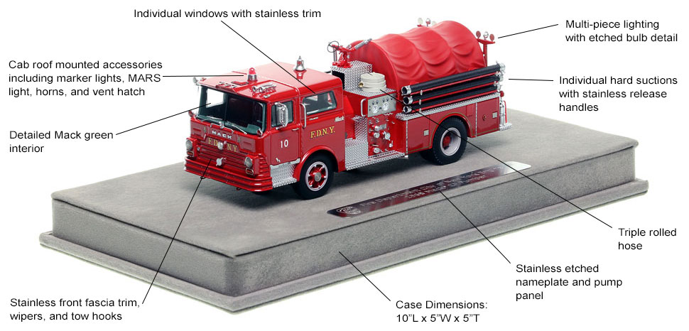 Features and Specs of FDNY's 1968 Mack CF Engine 10 scale model
