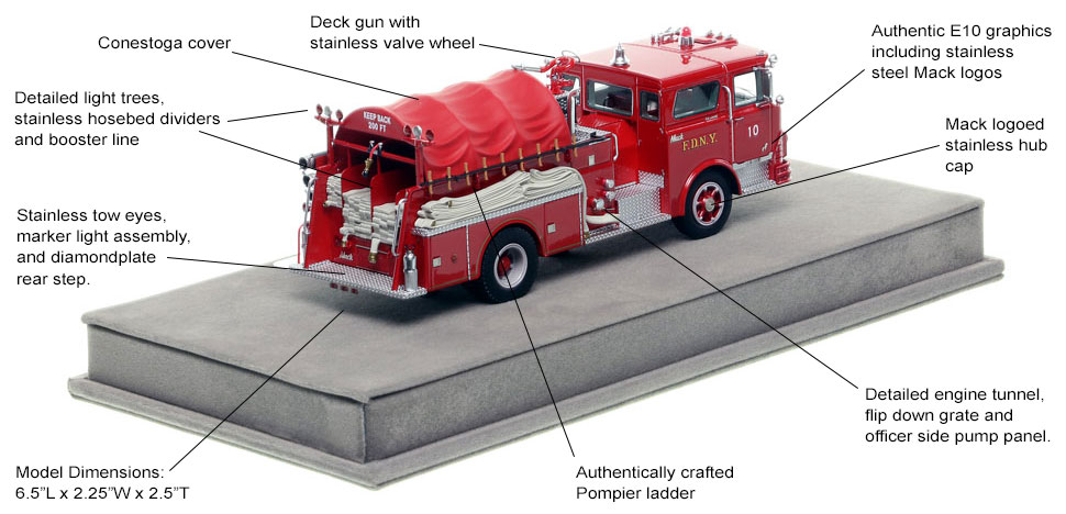 Specs and Features of FDNY's 1968 Mack CF Engine 10 scale model