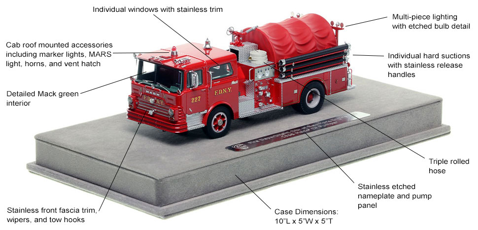 Features and Specs of FDNY's 1968 Mack CF Engine 227 scale model