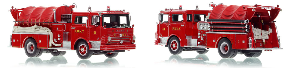 FDNY's 1968 Mack CF Engine 46 scale model is hand-crafted and intricately detailed.