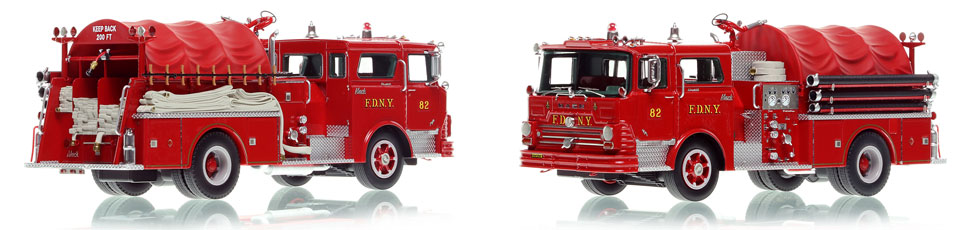 FDNY's 1968 Mack CF Engine 82 scale model is hand-crafted and intricately detailed.