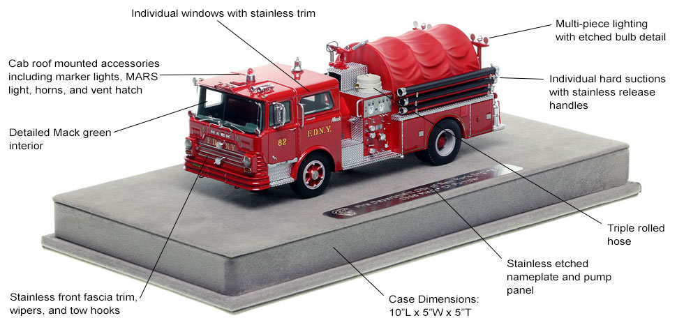 Features and Specs of FDNY's 1968 Mack CF Engine 82 scale model