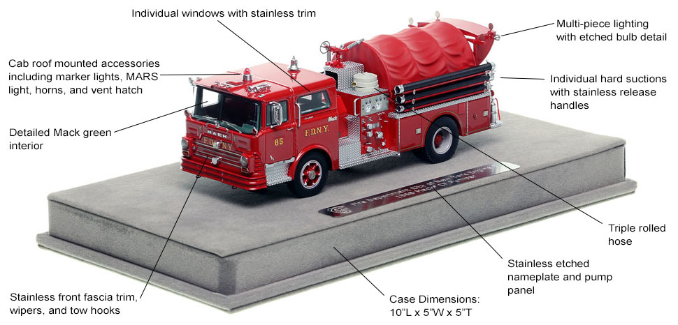 Features and Specs of FDNY's 1968 Mack CF Engine 85 scale model