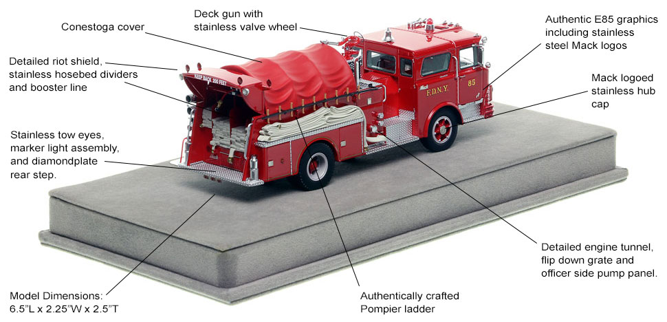 Specs and Features of FDNY's 1968 Mack CF Engine 85 scale model