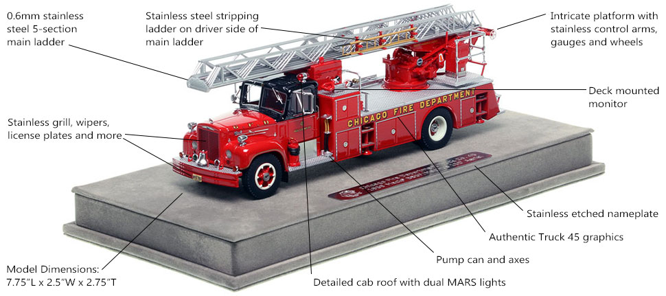Features and Specs of Chicago's 1959 Mack B85F/Magirus Truck 45 scale model