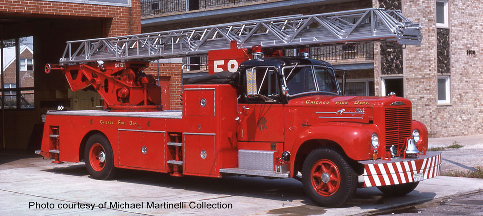 Chicago Fire Department 1959 Mack B85F/Magirus 100' Truck 59 courtesy of Michael Martinelli Collection