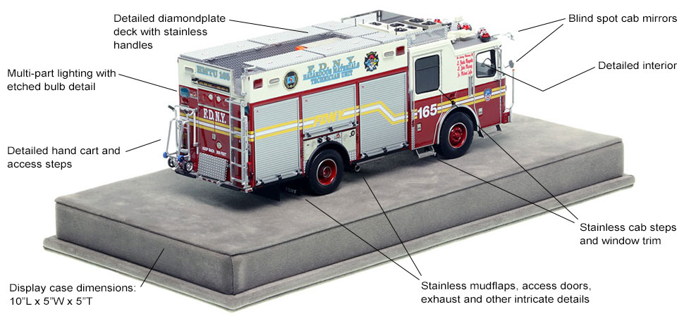 Specs and features of the FDNY 2015 Ferrara HMTU 165 - Staten Island scale model