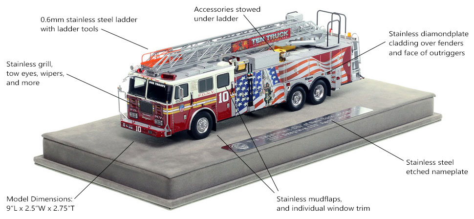 Features and Specs of FDNY's 2001 Ladder 10 scale model