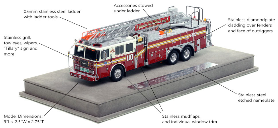 Features and Specs of FDNY's 2002 Ladder 110 scale model