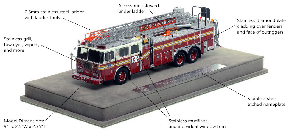 Features and Specs of FDNY's 2001 Ladder 132 scale model