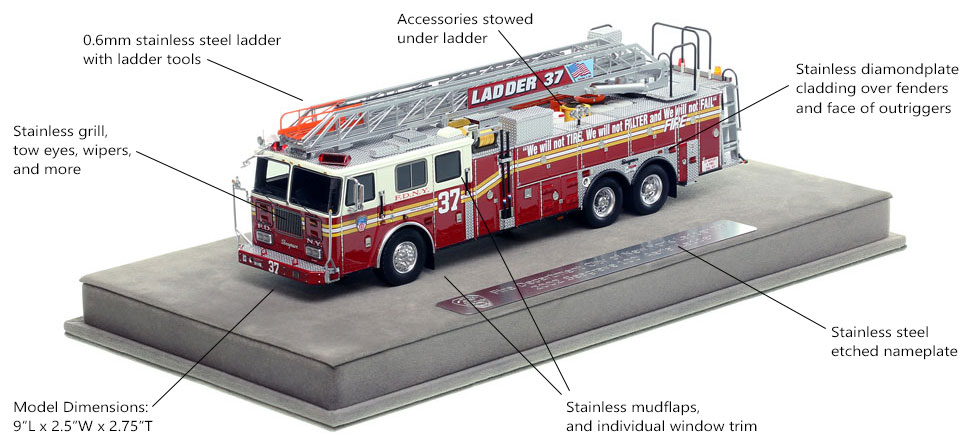 Features and Specs of FDNY's 2002 Ladder 37 scale model