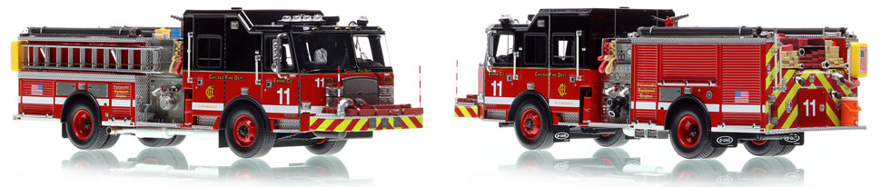 Take home a Chicago Fire Department E-One Engine 11 scale model!