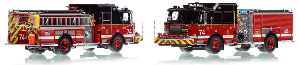 Take home a Chicago Fire Department E-One Engine 74 scale model!