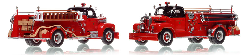Chicago's 1956 Mack B95 Engine Co. 1 scale model is hand-crafted and intricately detailed.