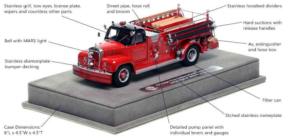 Features and Specs of Chicago's 1956 Mack B95 Engine Co. 108 scale model