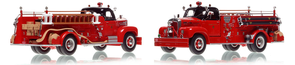 Chicago's 1956 Mack B95 Engine Co. 27 scale model is hand-crafted and intricately detailed.