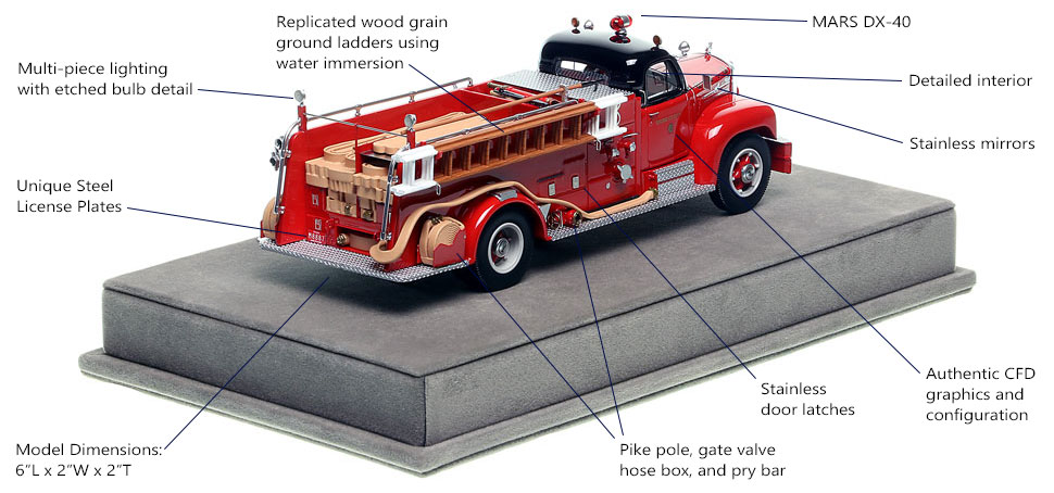 Specs and features of Chicago's 1956 Mack B95 Engine Co. 27 scale model