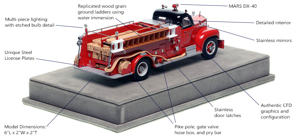 Specs and features of Chicago's 1956 Mack B95 Engine Co. 78 scale model