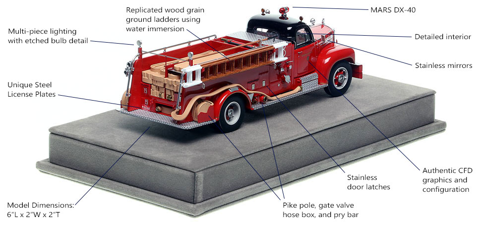 Specs and features of Chicago's 1956 Mack B95 Engine Co. 81 scale model