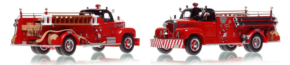 Chicago's 1956 Mack B95 Engine Co. 87 scale model is hand-crafted and intricately detailed.
