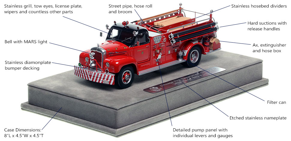 Features and Specs of Chicago's 1956 Mack B95 Engine Co. 87 scale model