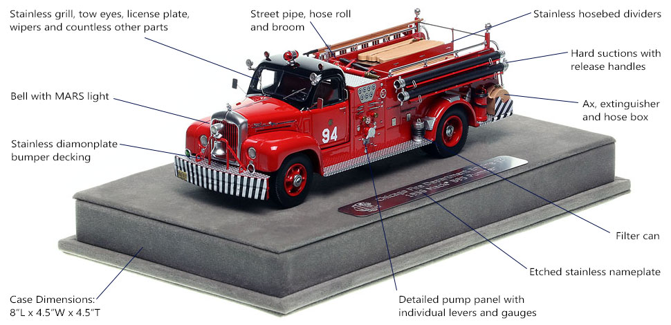 Features and Specs of Chicago's 1956 Mack B95 Engine Co. 94 scale model